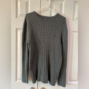 Polo Ralph Lauren Charcoal Gray Cable Knit Cotton Crew Neck Sweater Size L